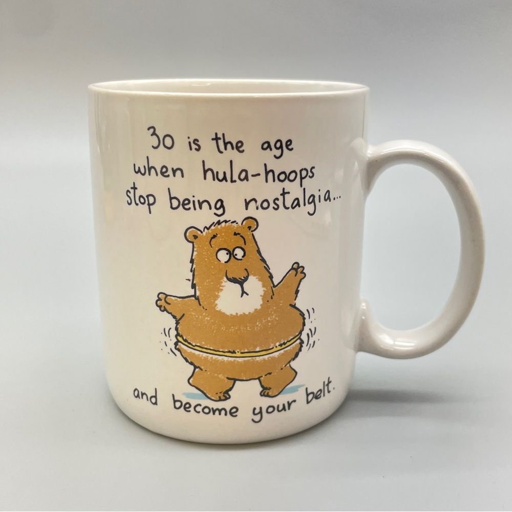 Vintage 80s Hallmark Shoebox Coffee Tea Mug Snarky Humor Funny Hula-Hoop Bear